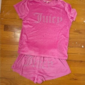 Juicy Couture Pink Velour Short Sleeve Pajama Set with Crystal Logo